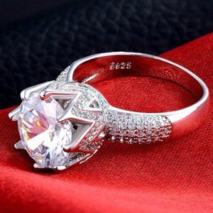 QUEEN CROWN 925 STERLING SILVER DIAMOND RING